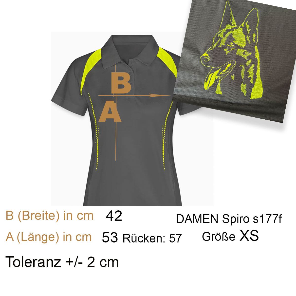 Polo shirt, Damen, Graues Shirt, neon gelb Akzente, Spitzenbänder/Steppungen