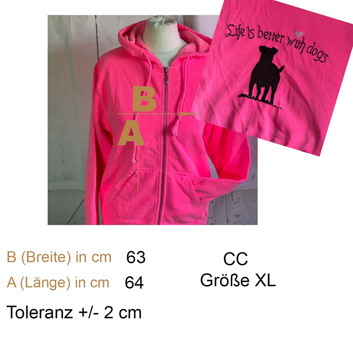 Hoodie, Reißverschluss, Kapuzenjacke, Fuchsia, Unifarbig