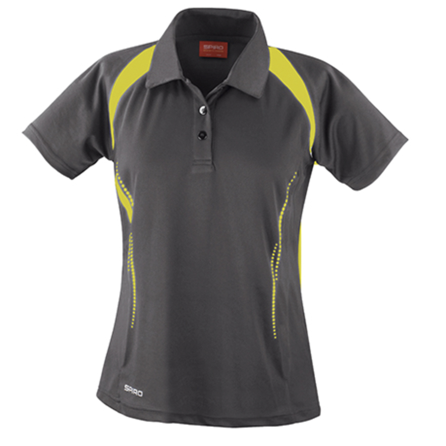 DAMEN Sportpolo Spirit grau/neongelb Gr. XL Rückenbestickung Malinois
