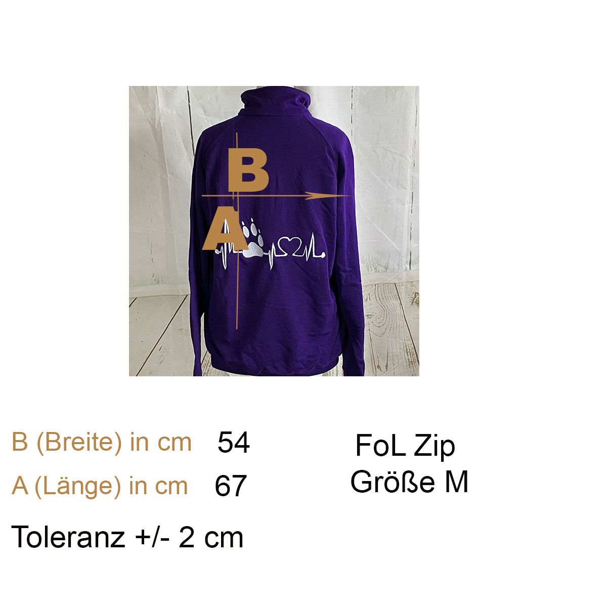 FoL Zip-Sweat lila Gr. M Herzkurve