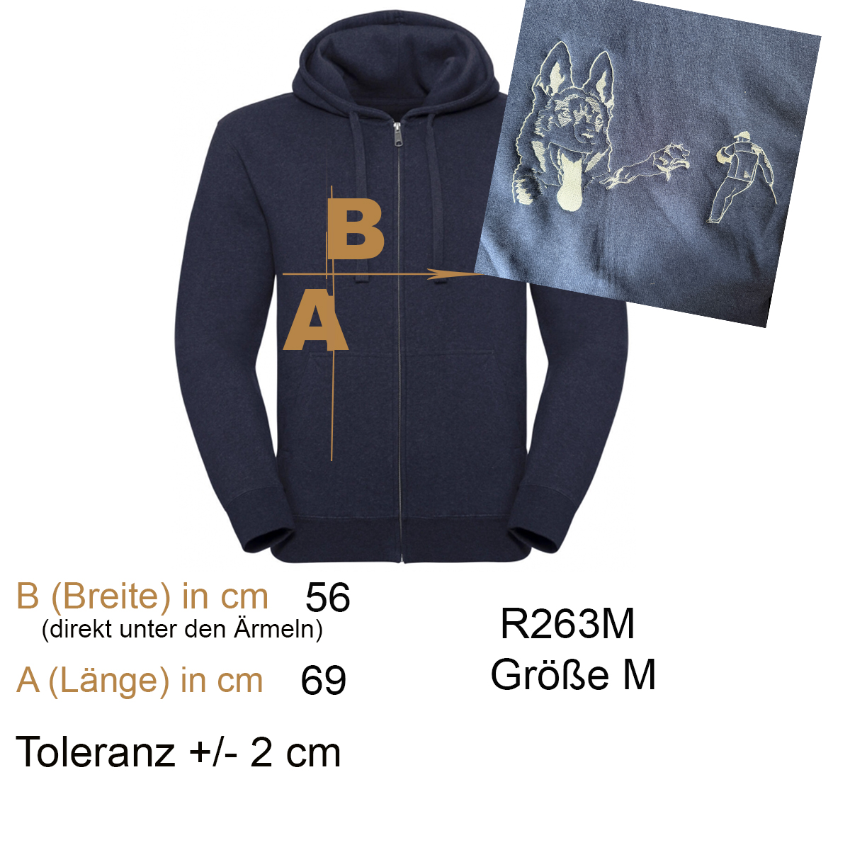 Hoodie, Reißverschluss, Marineblau, frontale Tasche, Größe M